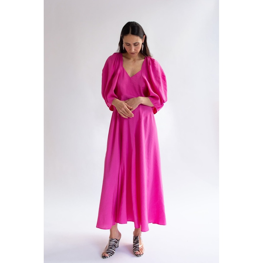 Mr. Larkin Lexi V-Neck Dress XS Argon Pink Maxi Statement Sleeves